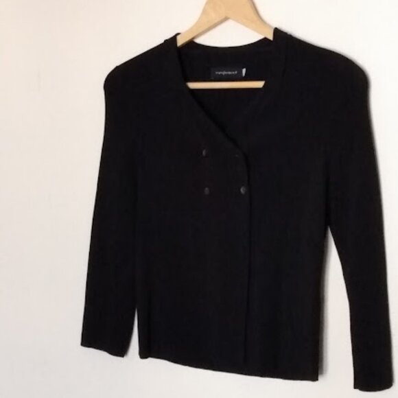 Black 3/4 Sleeve Knit Double Breast Button Up with Collar - Picture 1 of 3